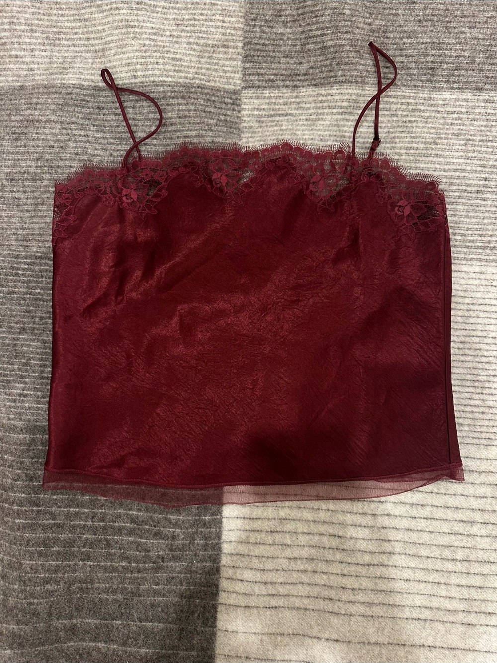 J. Crew Burgundy Lace Trim Spaghetti Strap Cami Tank
